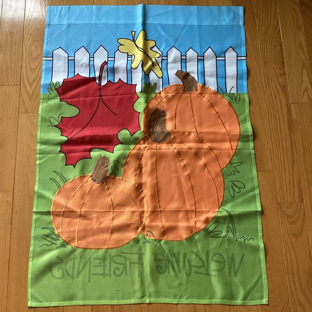 Welcome Friends Fall Autumn House Flag Nylon Fence Leaves Pumpkins Joanne Sharpe - Picture 8 of 8